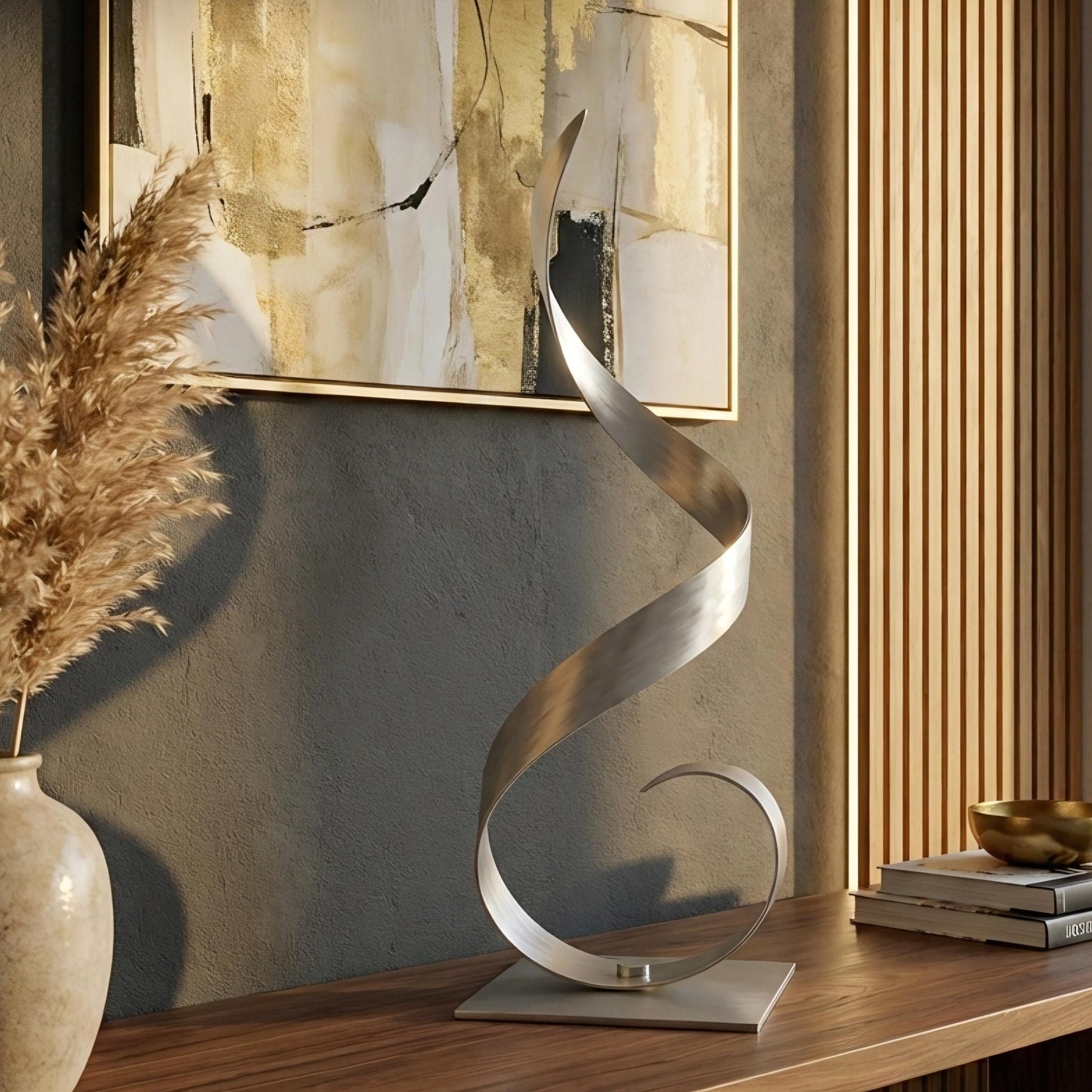 Abstract Metal Sculpture: Silver Handcrafted Luxury Modern Home Decor, Indoor, Outdoor