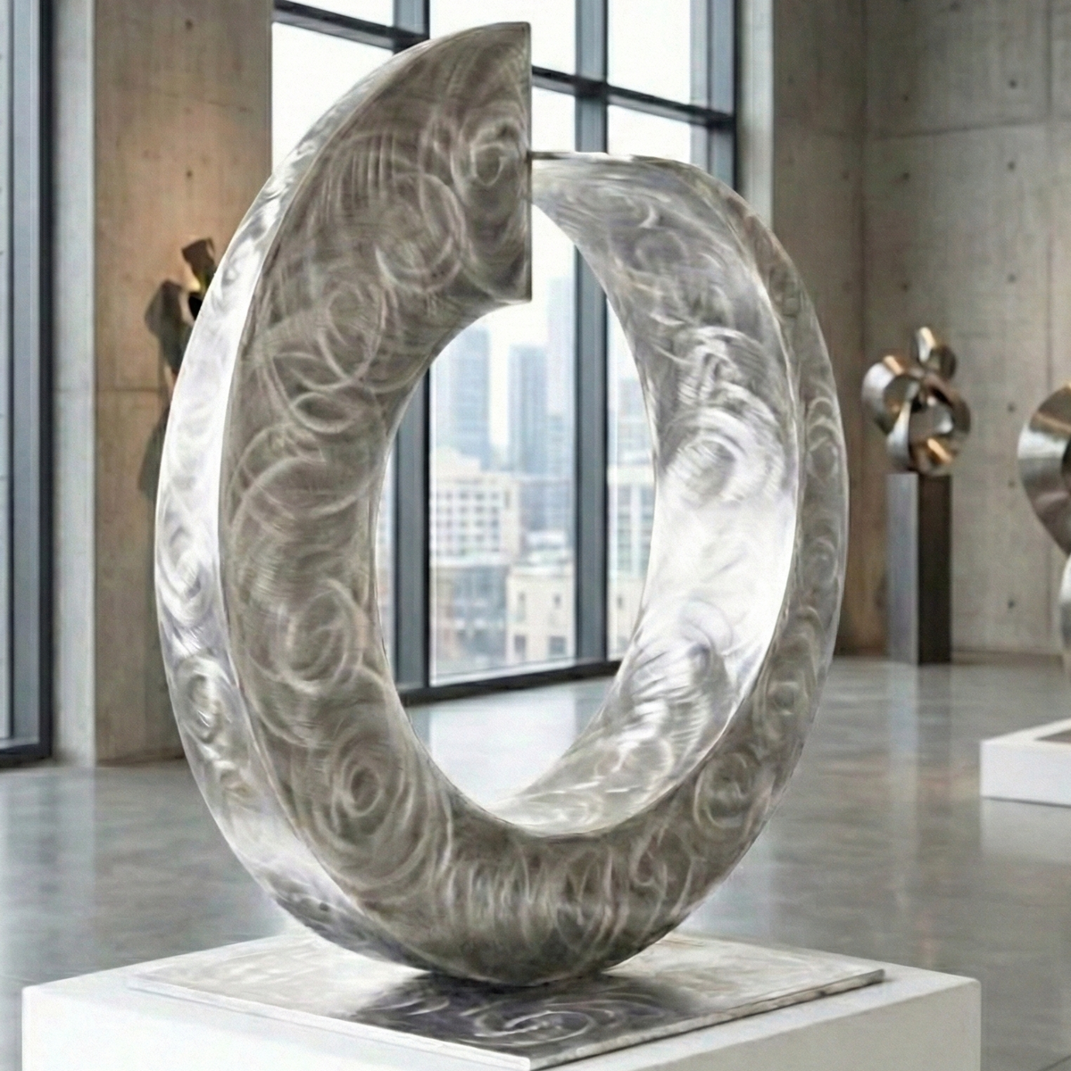 Modern Abstract Metal Loop Sculpture titled Juggernaut