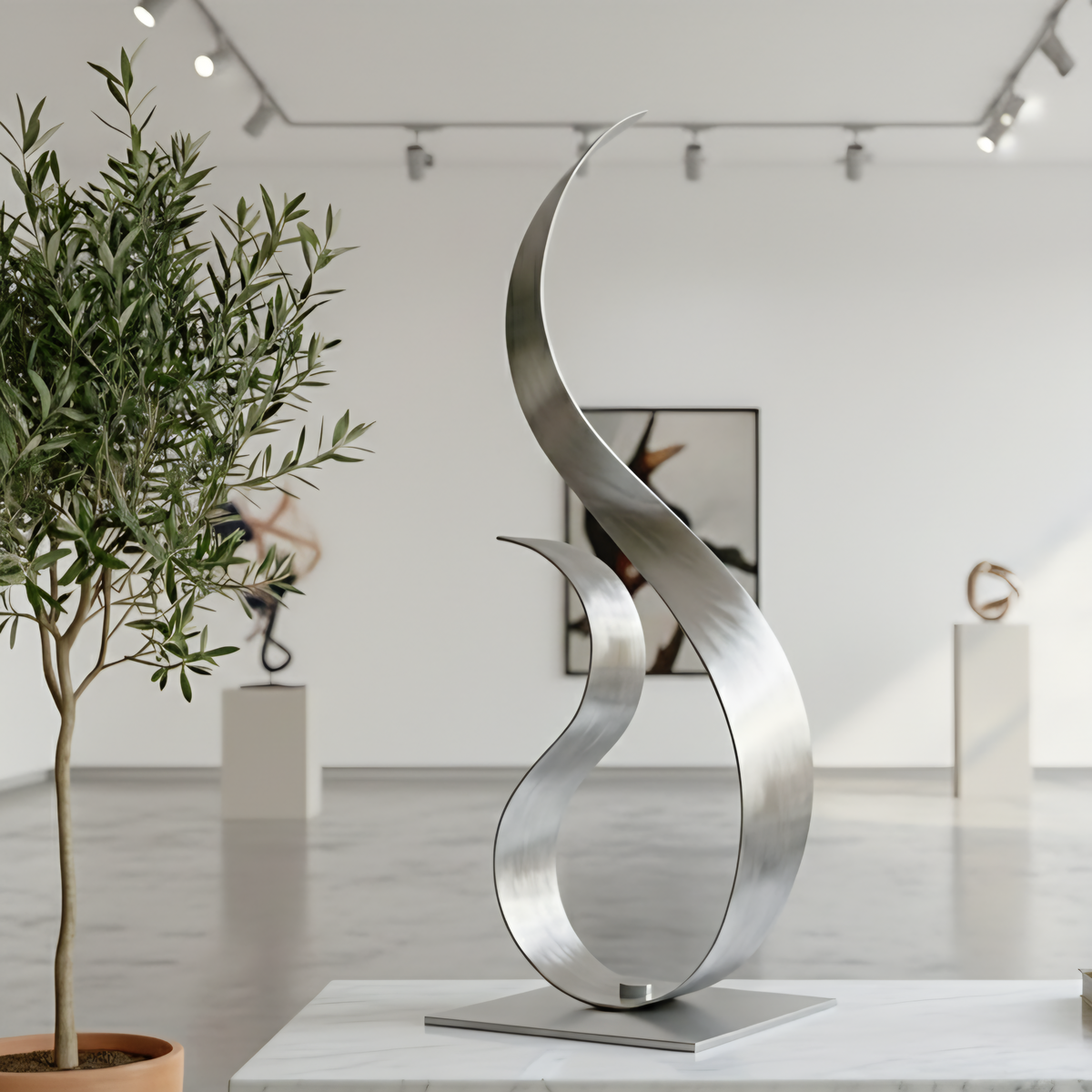 Silver Metal Sculpture:Modern Decor Titled Equilibrium