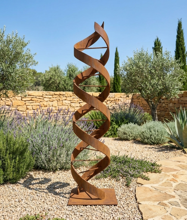 Rustic Metal Sculpture: Patina Artwork Titled Helixium