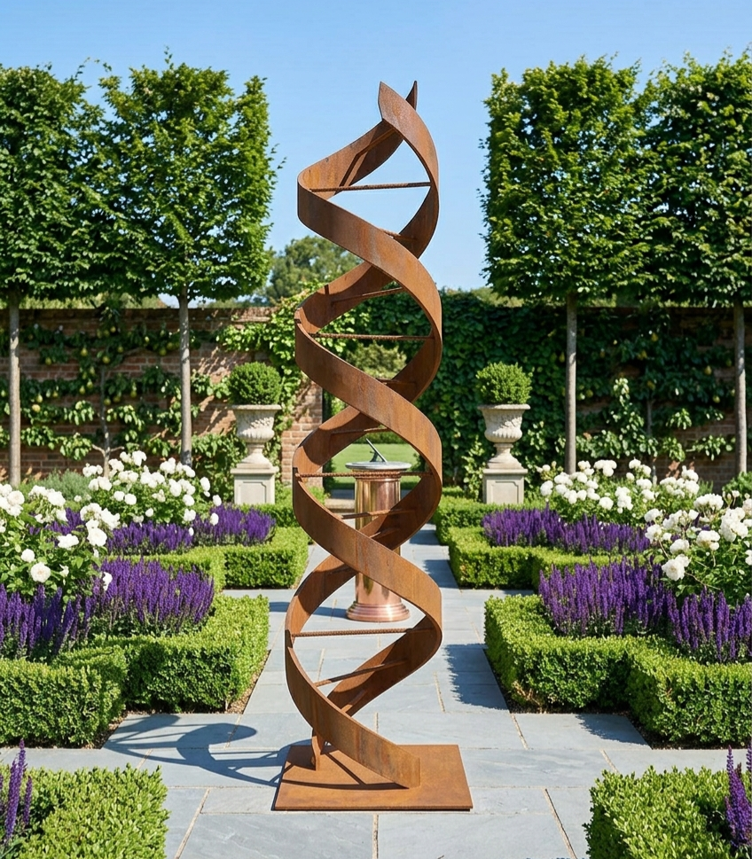 Rustic Metal Sculpture: Patina Artwork Titled Helixium