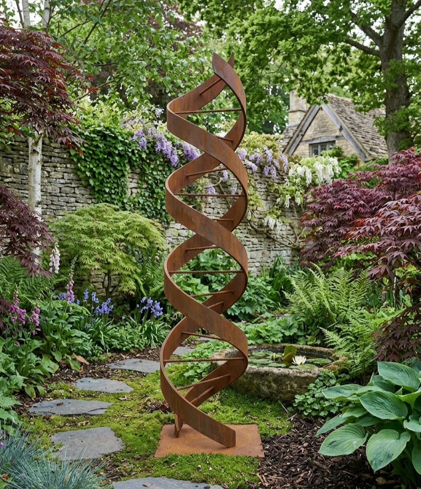 Rustic Metal Sculpture: Patina Artwork Titled Helixium