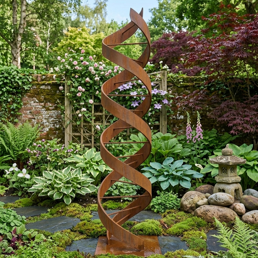 Rustic Metal Sculpture: Patina Artwork Titled Helixium