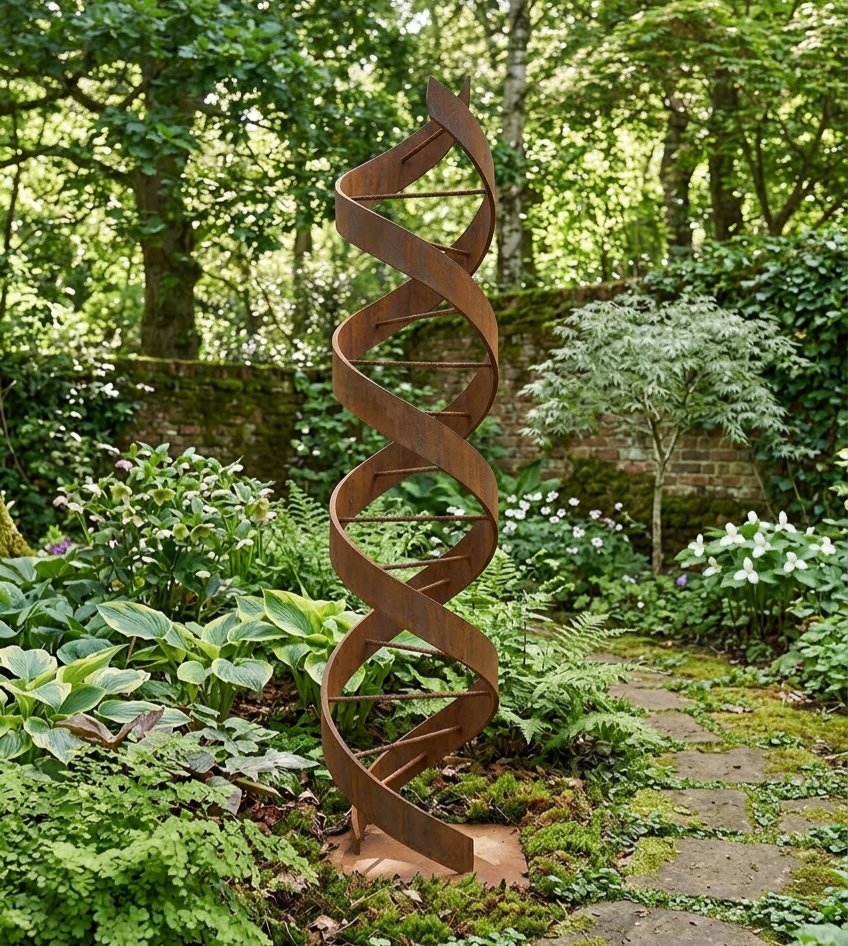 Rustic Metal Sculpture: Patina Artwork Titled Helixium