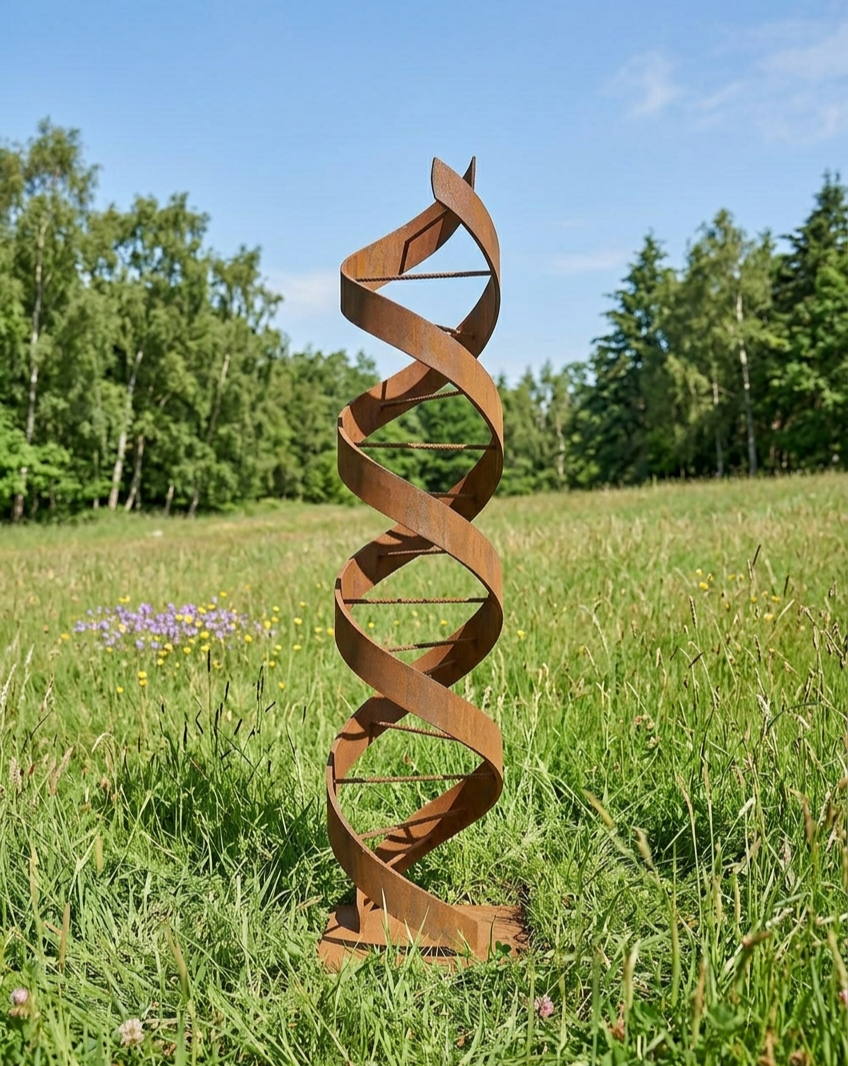 Rustic Metal Sculpture: Patina Artwork Titled Helixium