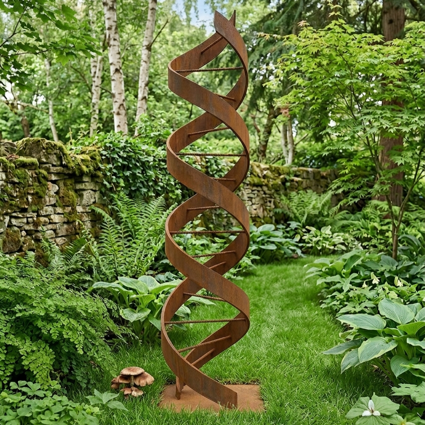 Rustic Metal Sculpture: Patina Artwork Titled Helixium