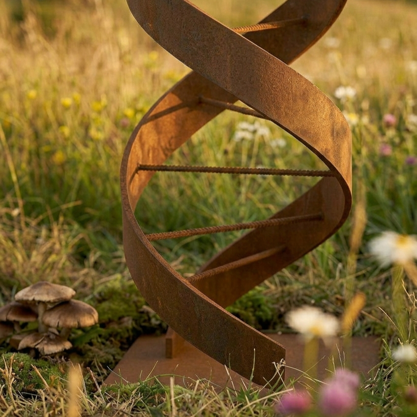 Rustic Metal Sculpture: Patina Artwork Titled Helixium