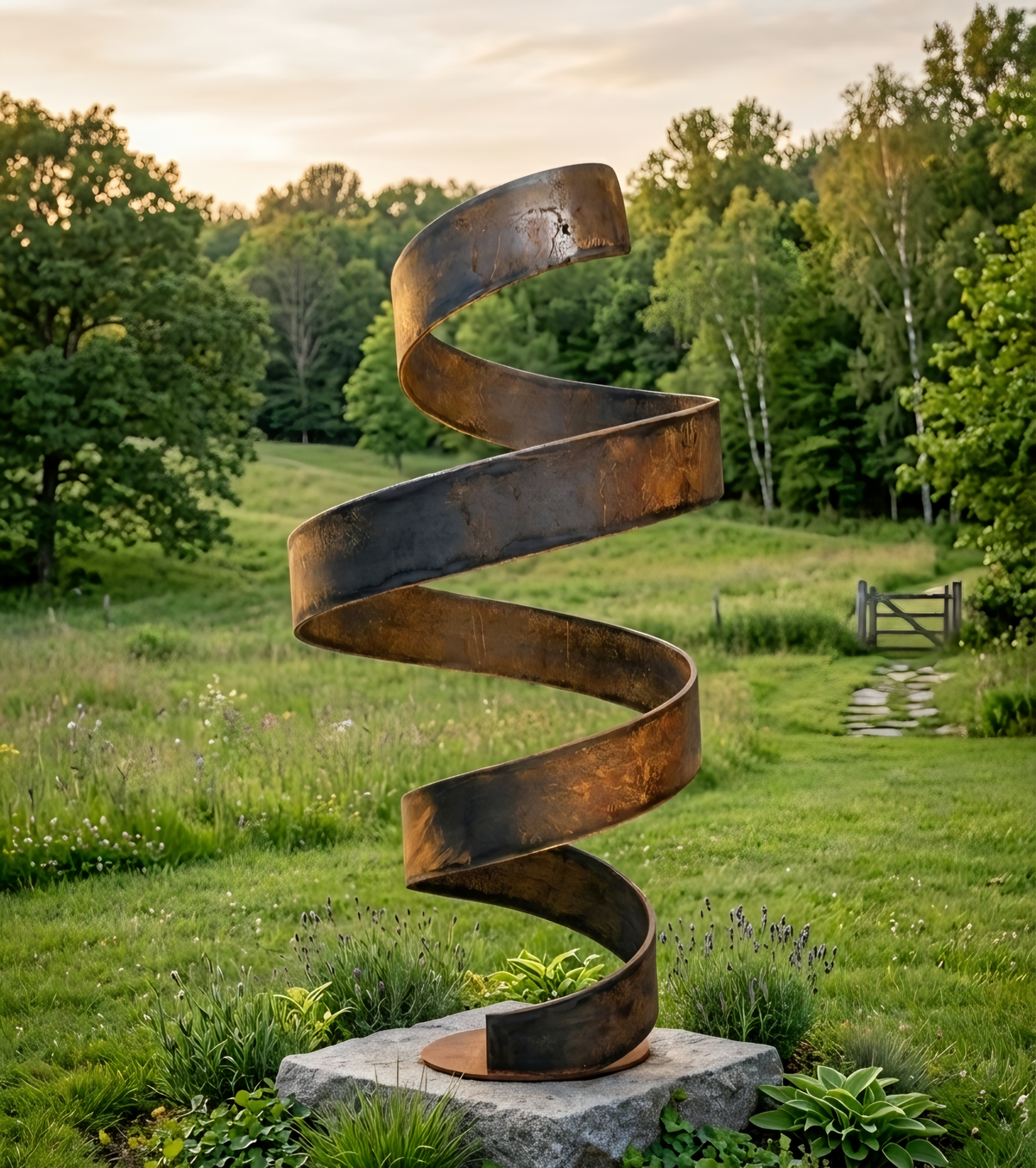 Large Garden Sculpture: Rustic Metal Art Titled Twirl