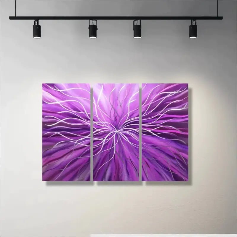 3 Piece Wall Art Titled "Radiation" (Purple Wall Art Set of 3) - Modern Elements Metal Art - ME4652180SX