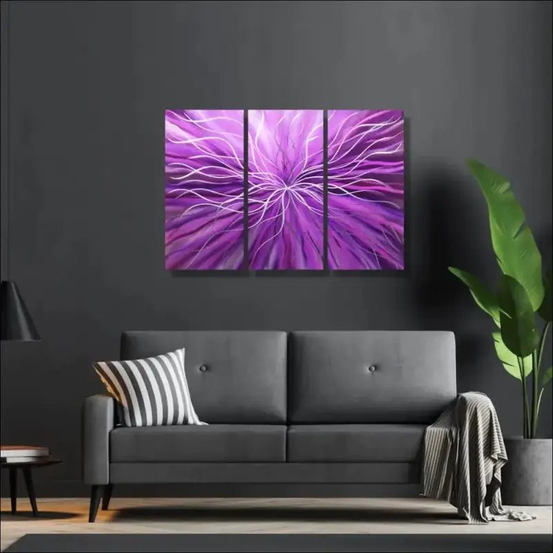 3 Piece Wall Art Titled "Radiation" (Purple Wall Art Set of 3) - Modern Elements Metal Art - ME4652180SX