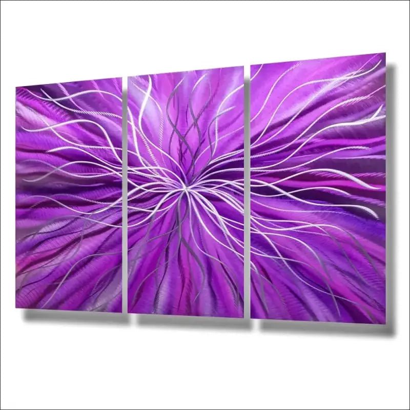 3 Piece Wall Art Titled "Radiation" (Purple Wall Art Set of 3) - Modern Elements Metal Art - ME4652180SX