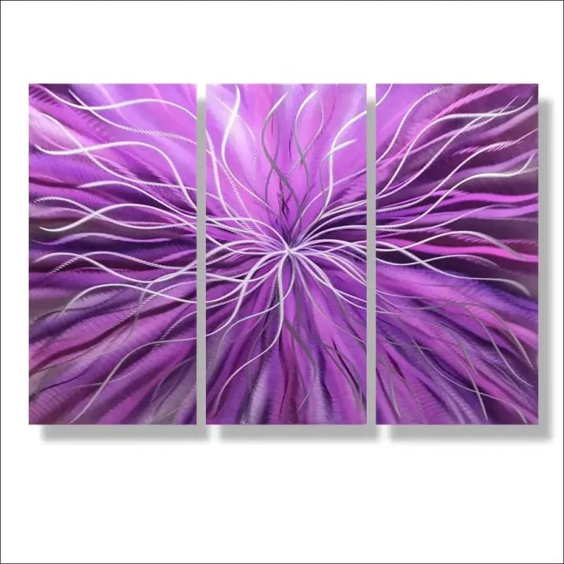 3 Piece Wall Art Titled "Radiation" (Purple Wall Art Set of 3) - Modern Elements Metal Art - ME4652180SX
