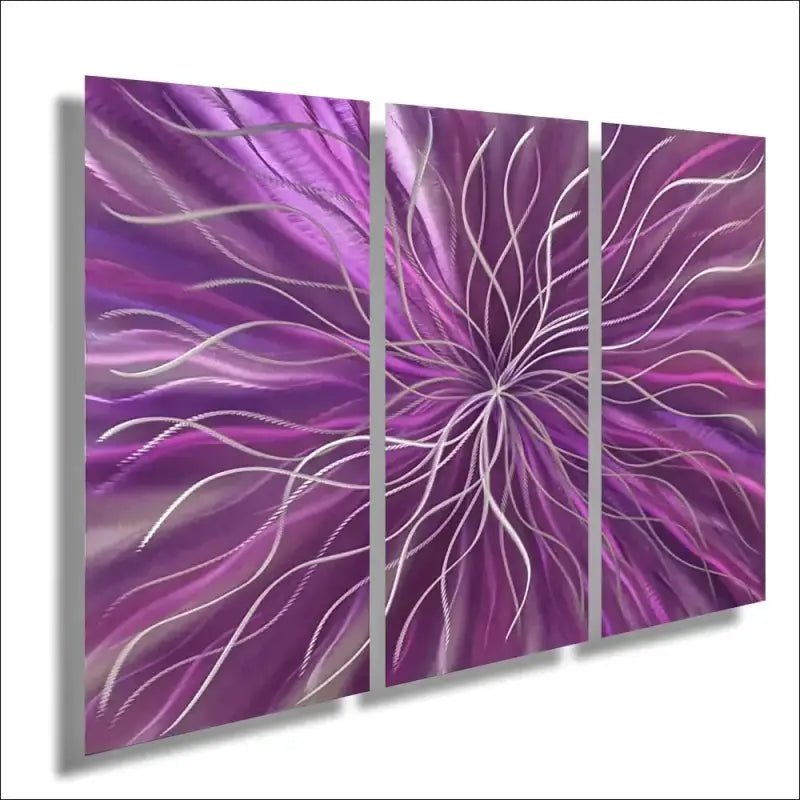 3 Piece Wall Art Titled "Radiation" (Purple Wall Art Set of 3) - Modern Elements Metal Art - ME4652180SX