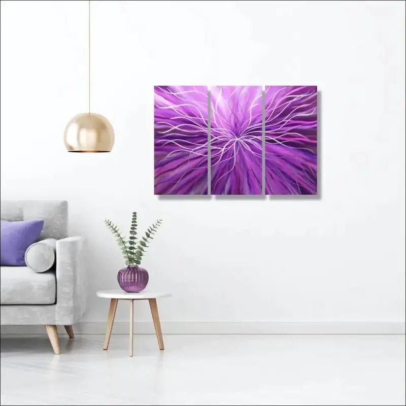 3 Piece Wall Art Titled "Radiation" (Purple Wall Art Set of 3) - Modern Elements Metal Art - ME4652180SX