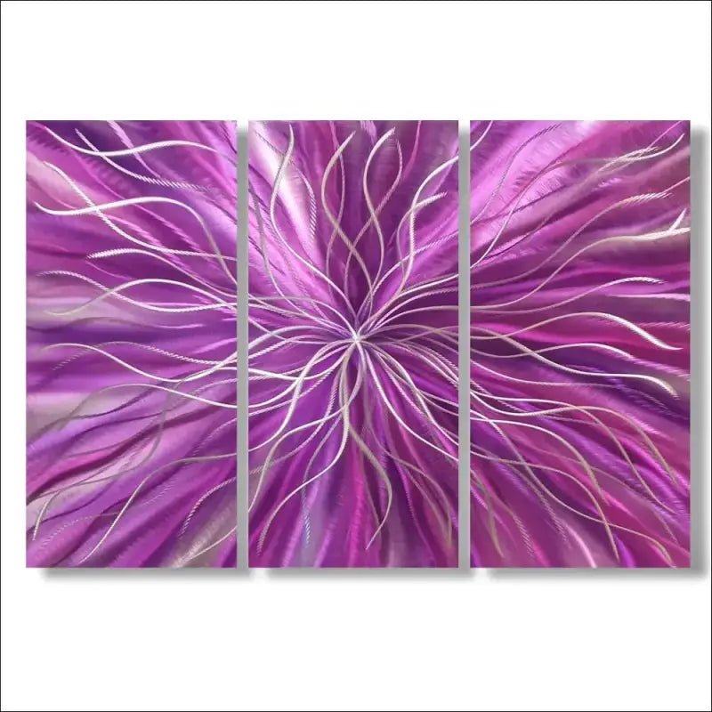 3 Piece Wall Art Titled "Radiation" (Purple Wall Art Set of 3) - Modern Elements Metal Art - ME4652180SX