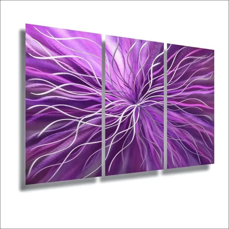 3 Piece Wall Art Titled "Radiation" (Purple Wall Art Set of 3) - Modern Elements Metal Art - ME4652180SX