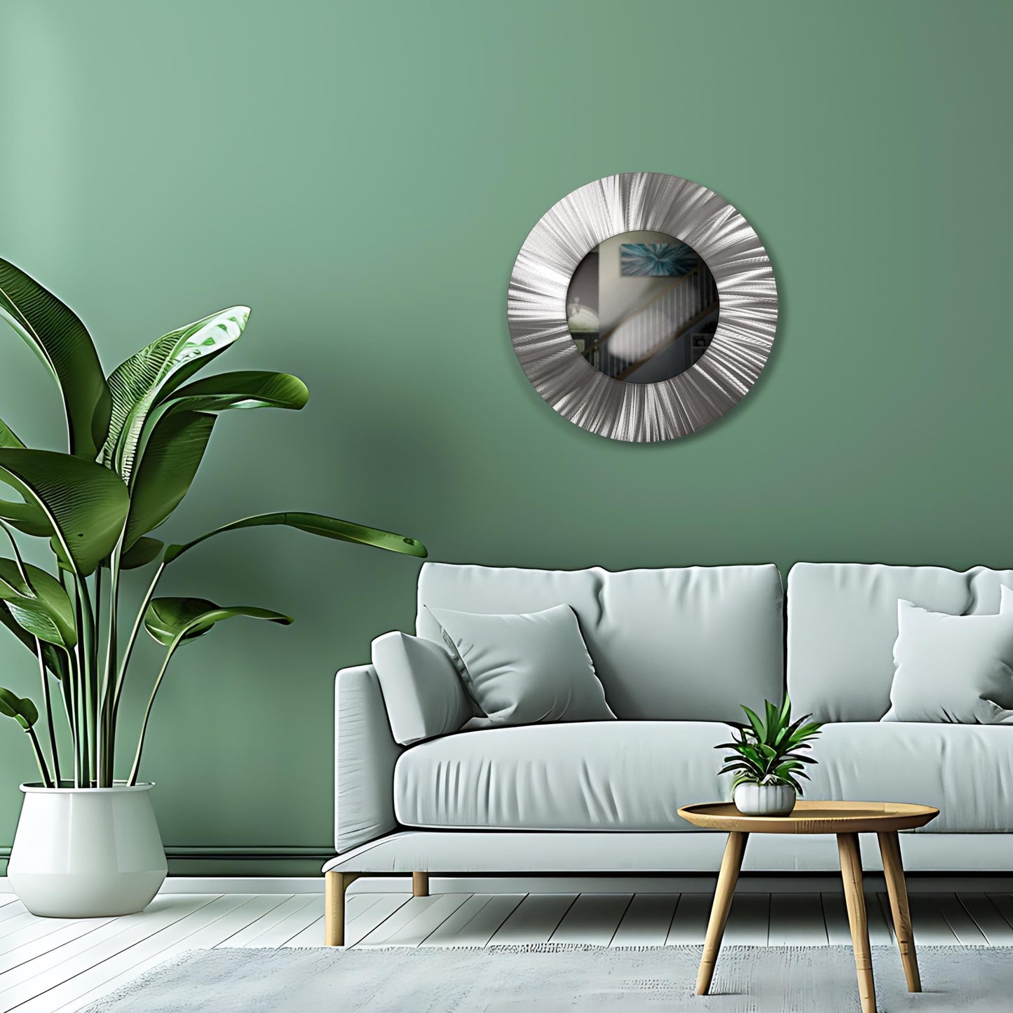 32" Silver Round Luxury Wall Mirror – Modern Metal Art Sculpture Accent for Living Room - Modern Elements Metal Art - MJ852727