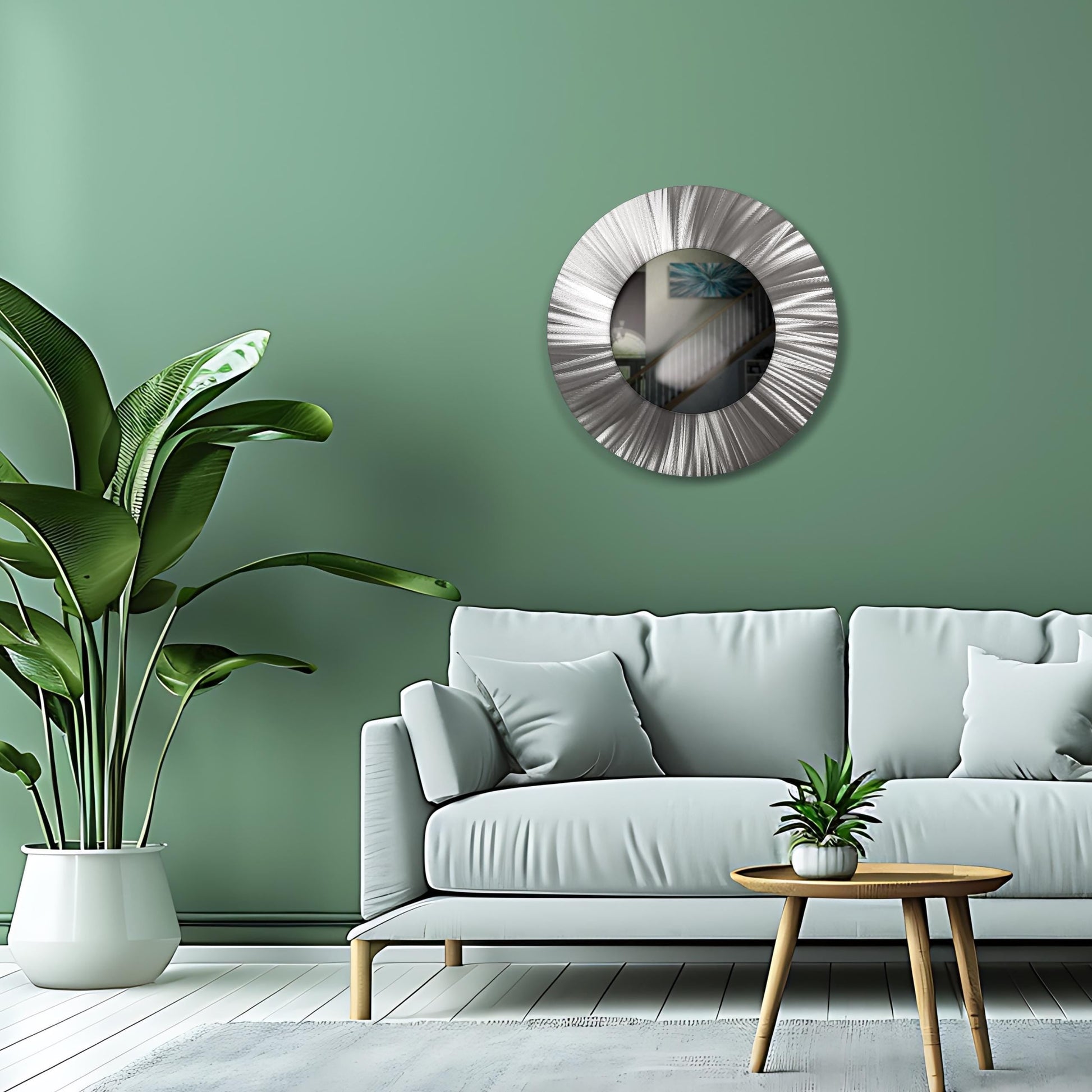 32" Silver Round Luxury Wall Mirror – Modern Metal Art Sculpture Accent for Living Room - Modern Elements Metal Art - MJ852727