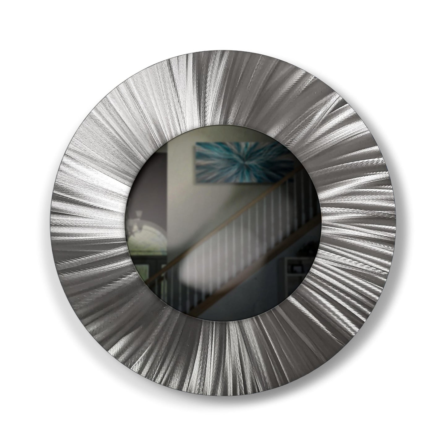 32" Silver Round Luxury Wall Mirror – Modern Metal Art Sculpture Accent for Living Room - Modern Elements Metal Art - MJ852727