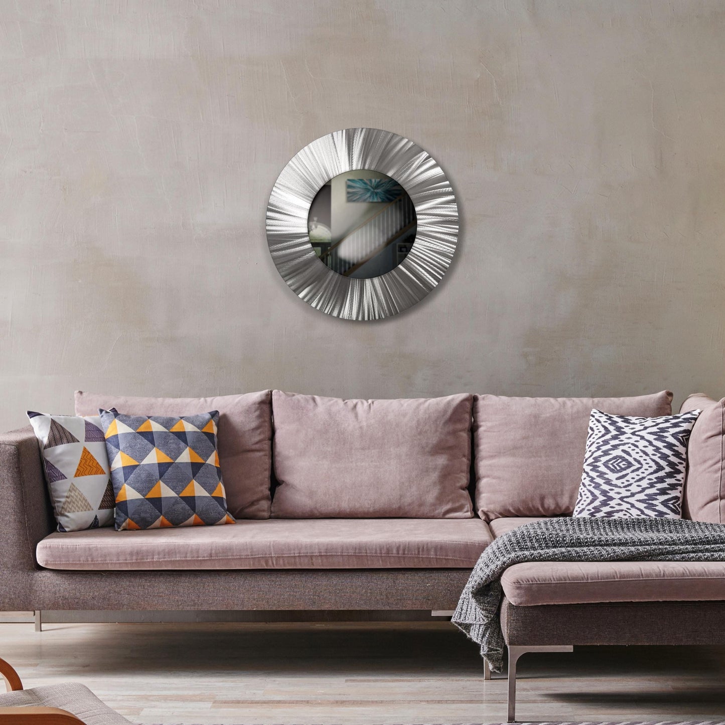32" Silver Round Luxury Wall Mirror – Modern Metal Art Sculpture Accent for Living Room - Modern Elements Metal Art - MJ852727