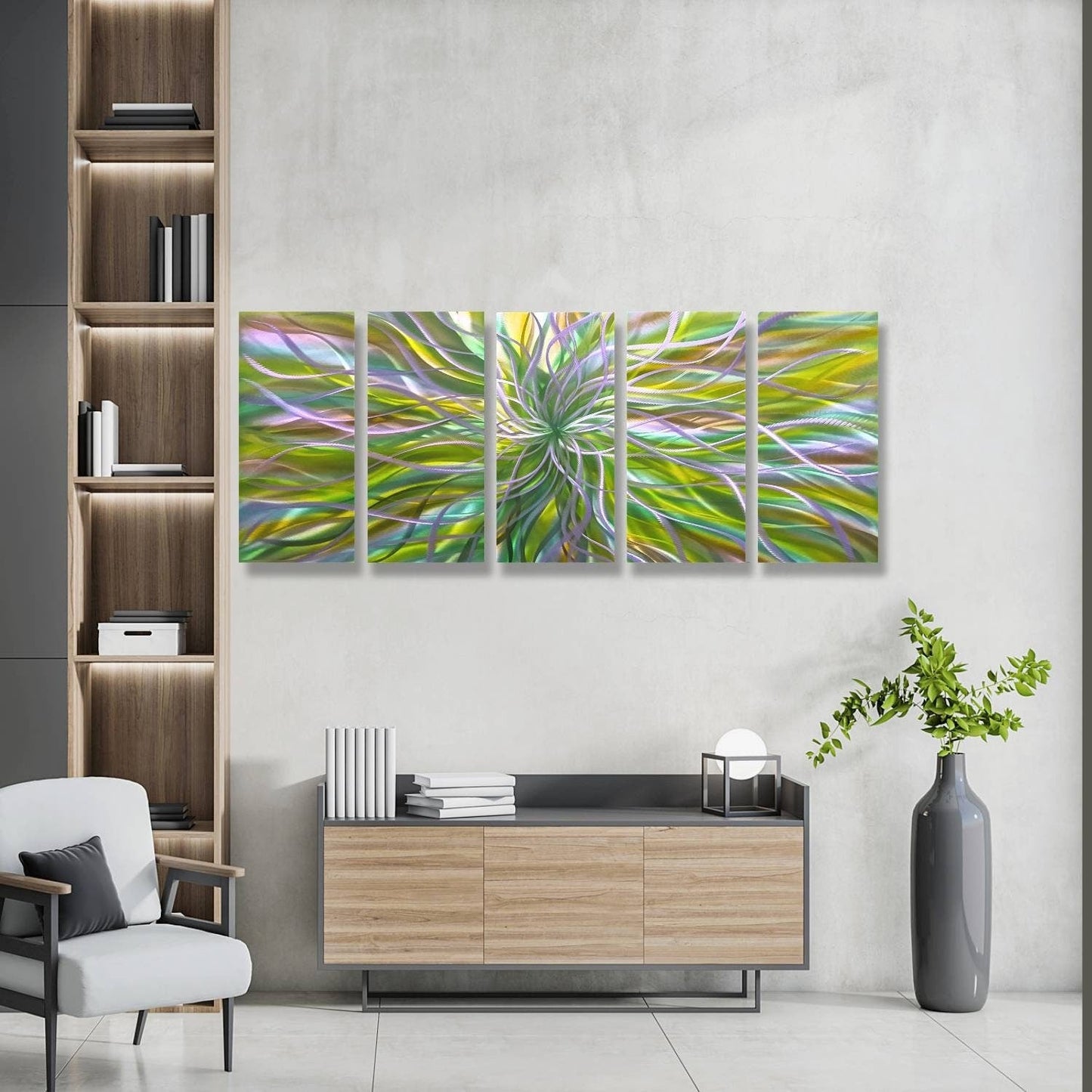 5 Panel Large Metal Wall Art Titled Radiation - Modern Elements Metal Art - MH678K
