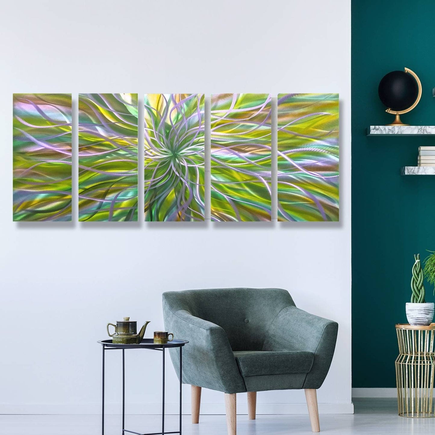 5 Panel Large Metal Wall Art Titled Radiation - Modern Elements Metal Art - MH678K