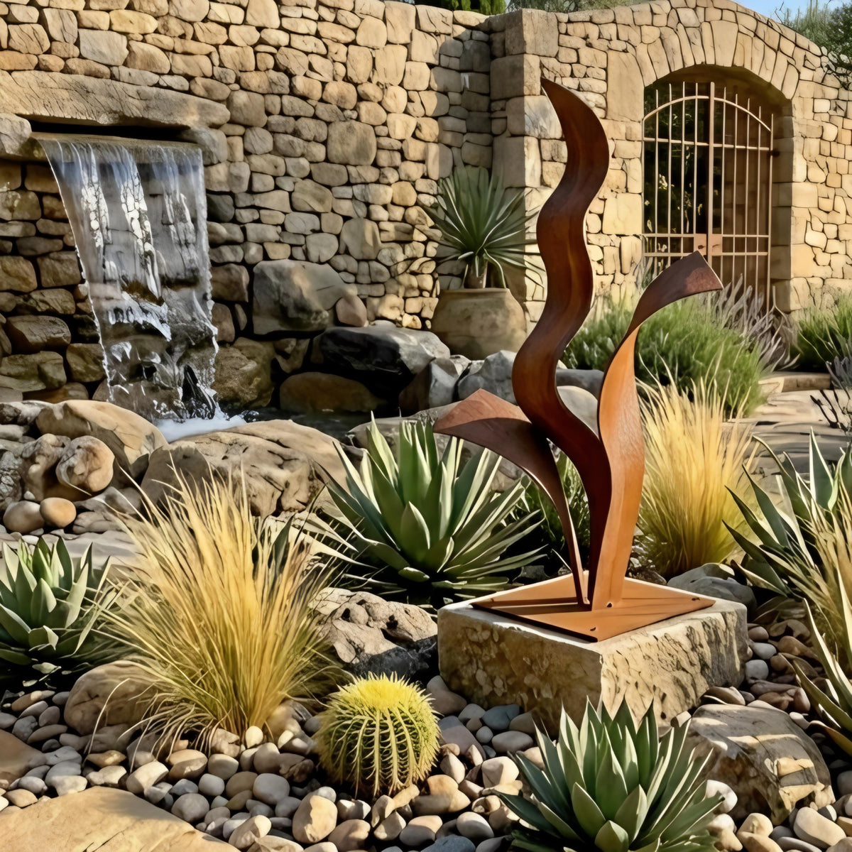 Rustic Metal Plant Sculpture Titled Florez