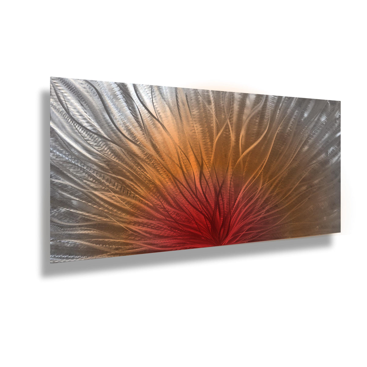 Abstract Metal Wall Art: Silver Red Orange Wall Sculpture, Modern Home Decor