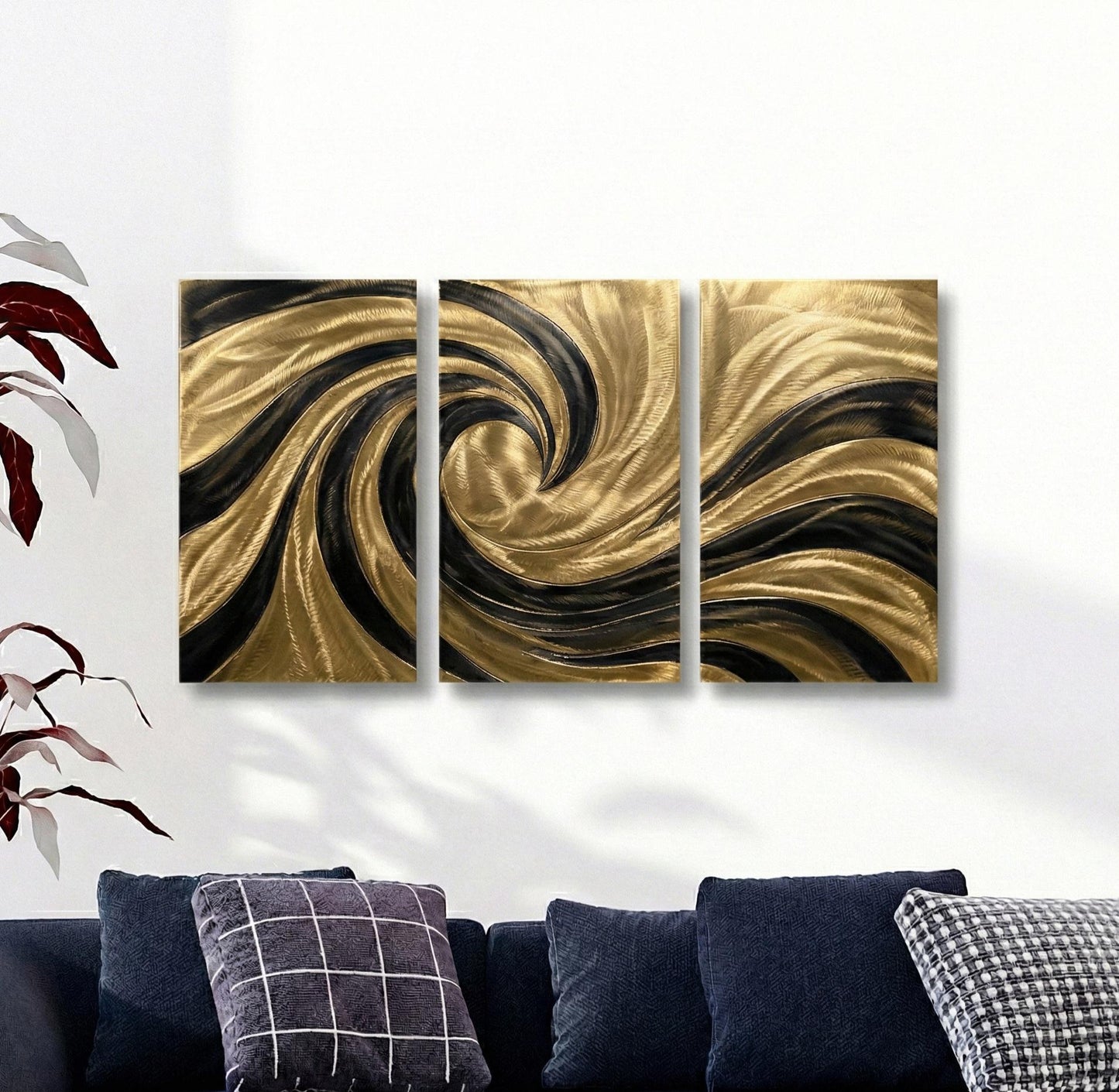 Black & Gold Metal Abstract Wall Art: 3-Panel Modern Sculpture
