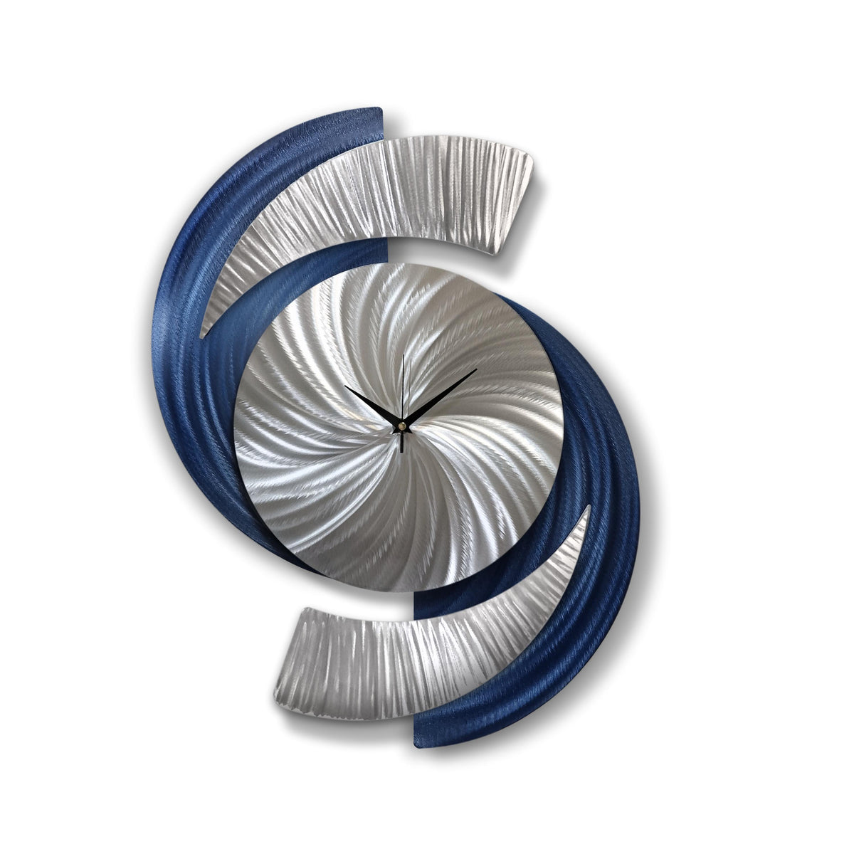 Navy Blue Clock: Abstract Modern Silver Metal Sculpture, 18x24"