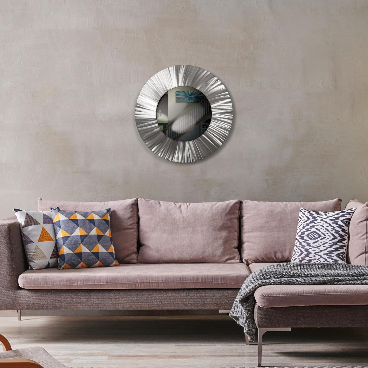 Silver Metal Art Wall Mirror: Modern Home Decor, Handmade in UK