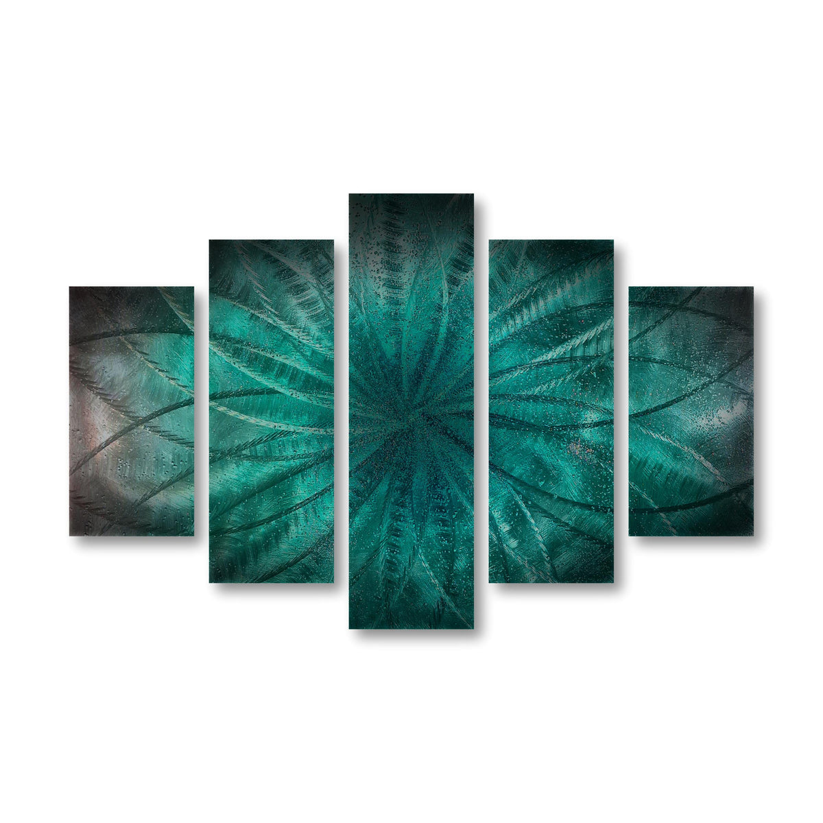 Teal Metal Wall Art Set: Crushed Glass Abstract Sculpture, Modern Home Decor