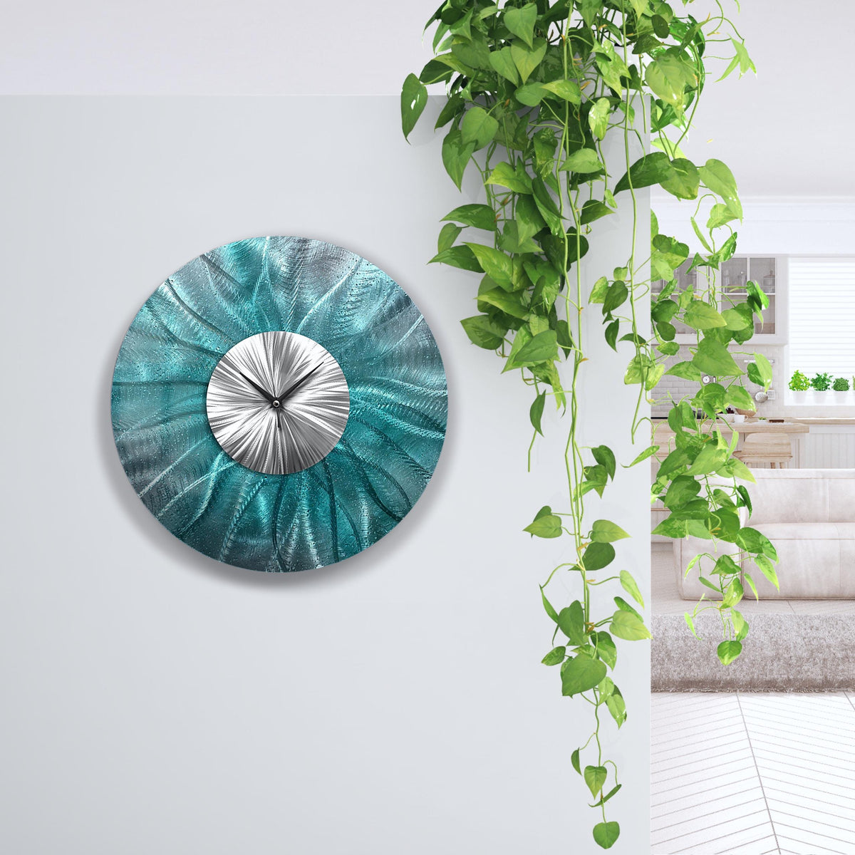 Teal Metal Wall Clock: Unique Abstract Wall Sculpture, 24"