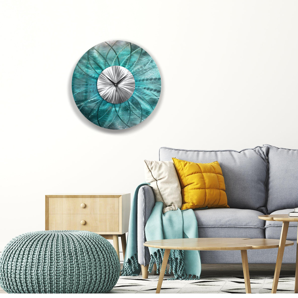 Teal Metal Wall Clock: Unique Abstract Wall Sculpture, 24"