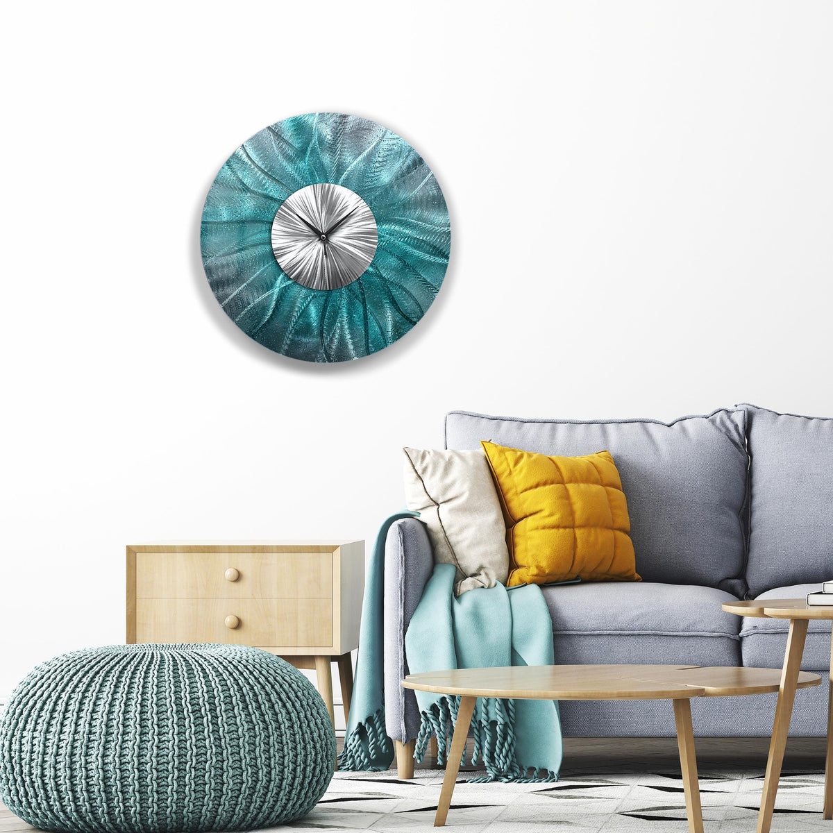 Teal Metal Wall Clock: Unique Abstract Wall Sculpture, 24"