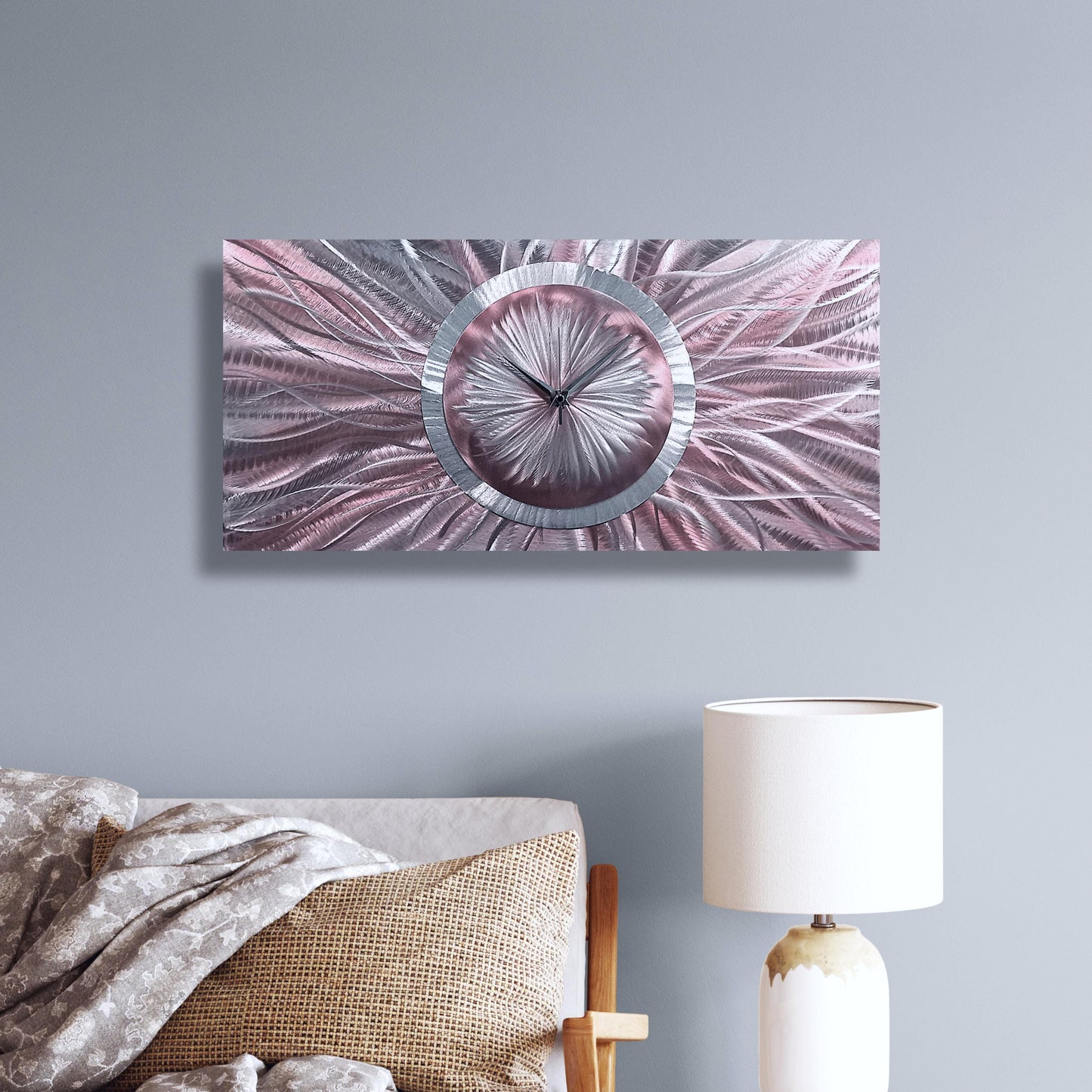 Unique Wall Clock in Rose Gold & Silver Metal Art, Modern Wall Sculpture for Home Decor