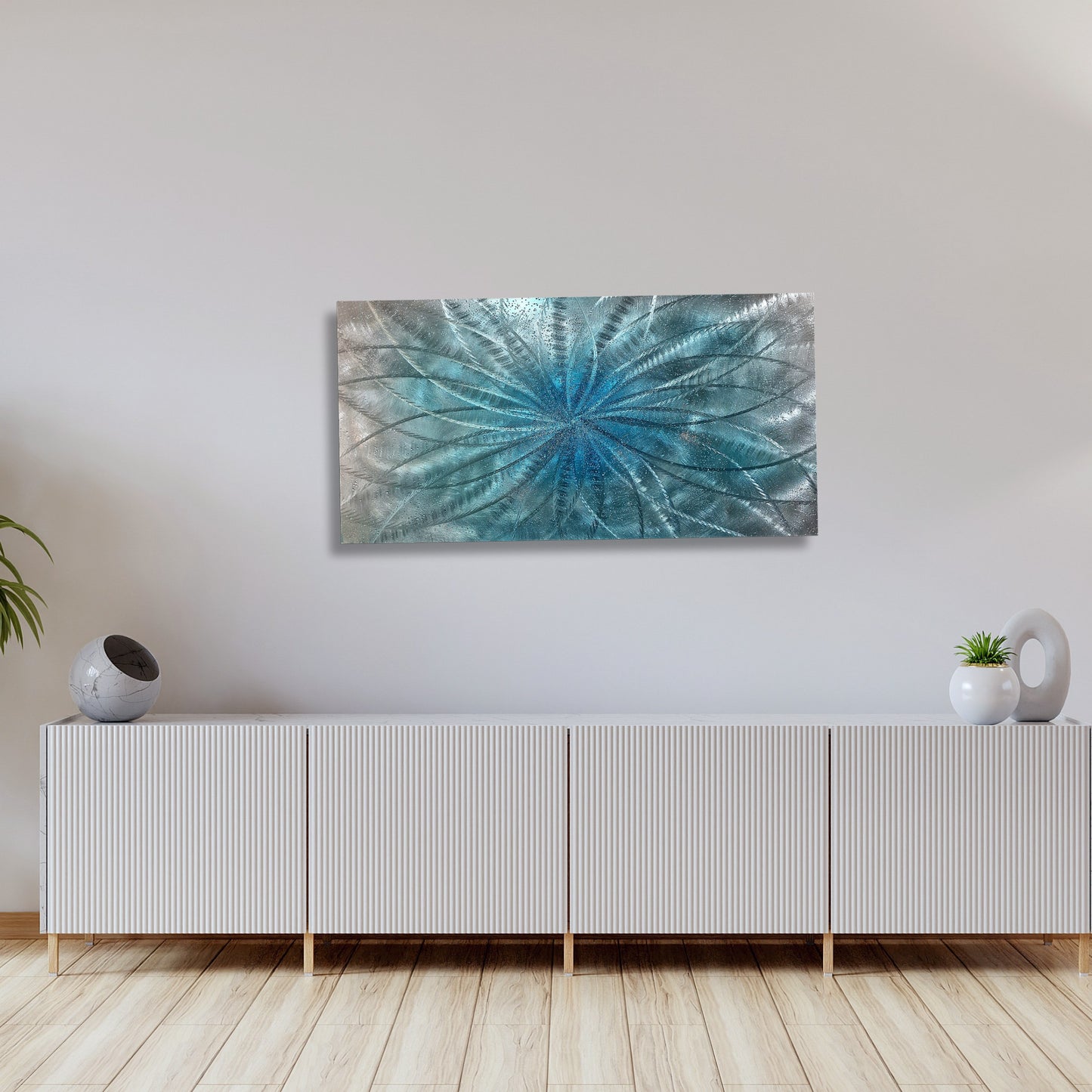 Crushed Glass Turquoise Metal Wall Art Titled "Atomique" Limited Edition