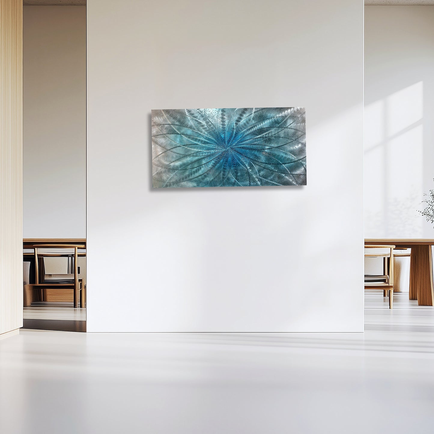 Crushed Glass Turquoise Metal Wall Art Titled "Atomique" Limited Edition