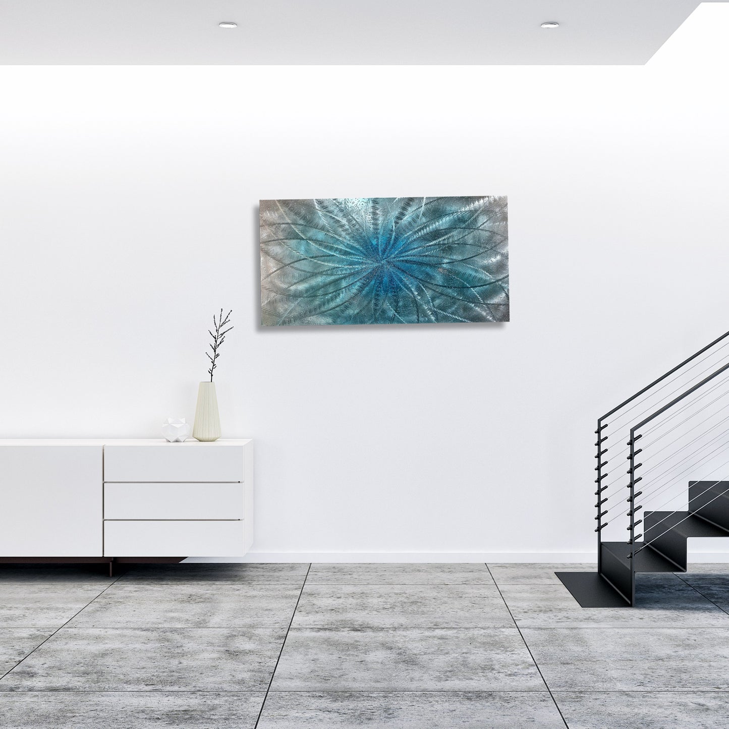 Crushed Glass Turquoise Metal Wall Art Titled "Atomique" Limited Edition