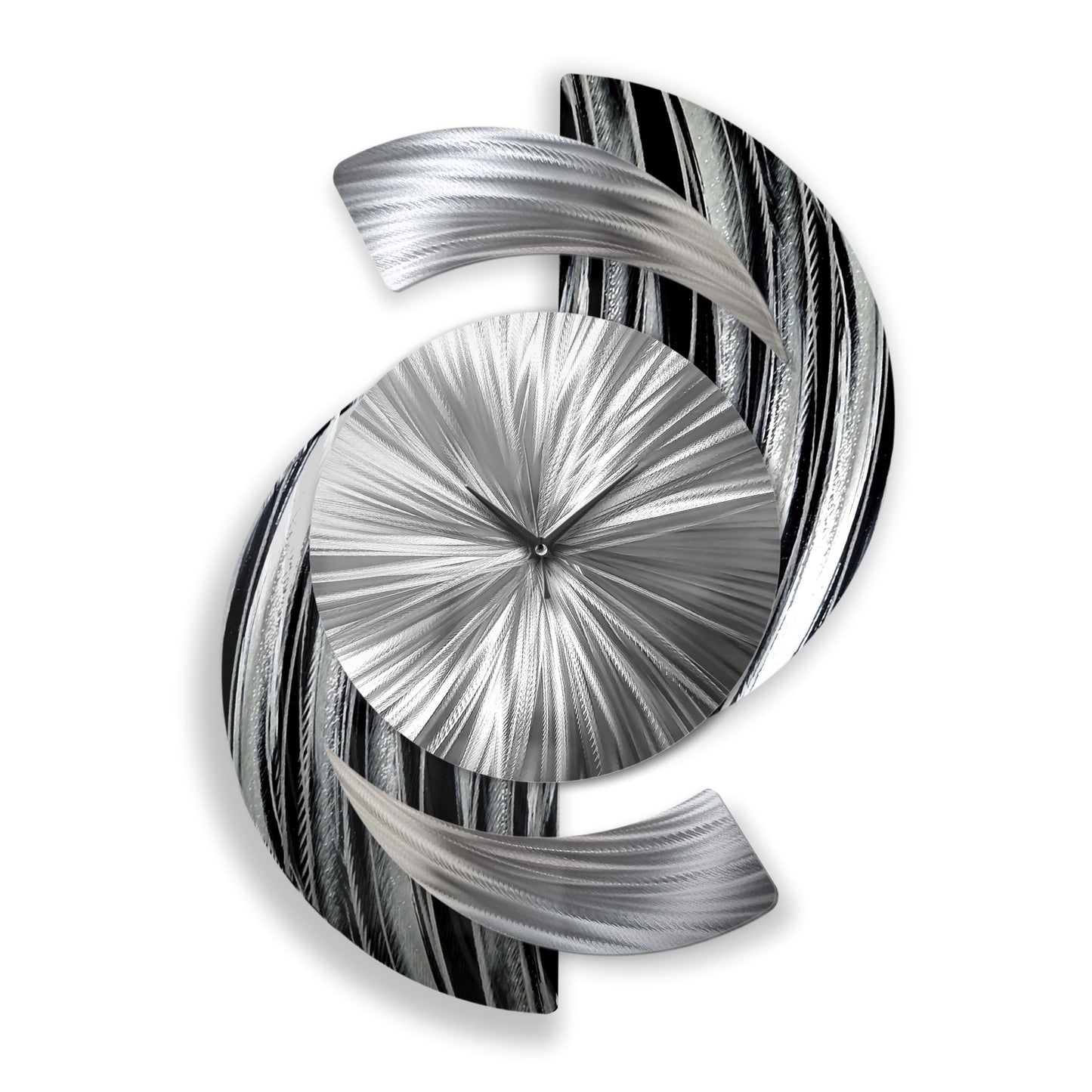 Abstract Black & Silver Metal Wall Clock Titled Elliptical - Modern Elements Metal Art - ME9627998