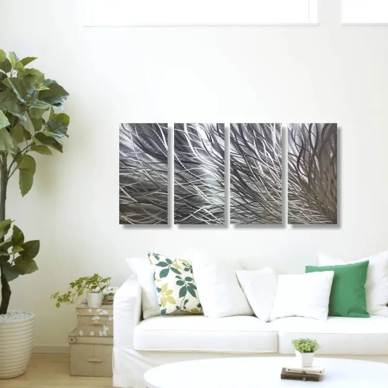 Abstract Modern Metallic Art Set Titled Kosmosis - Modern Elements Metal Art - ME78738J