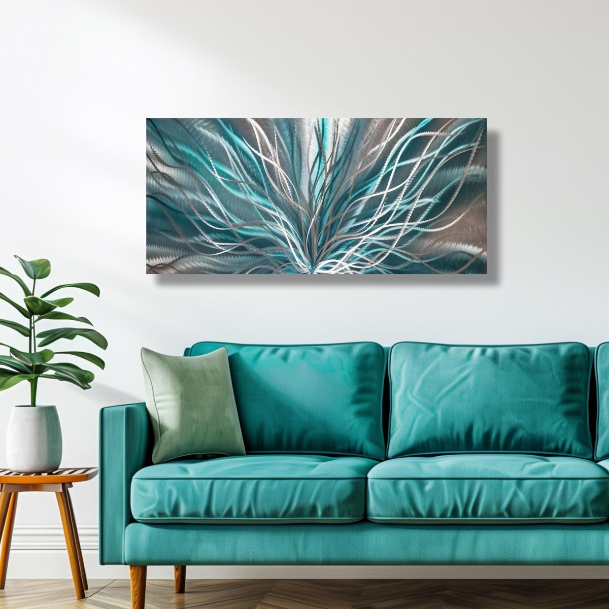 Abstract Teal & Silver Metal Wall Art – Modern Statement – Unique Contemporary Decor - Modern Elements Metal Art - ME7795HJ