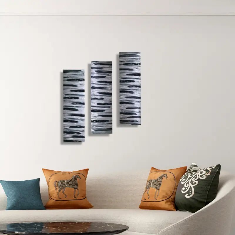 Black and Silver 3 Piece Wall Art Title Stroke of Brilliance - Modern Elements Metal Art - ME7679SX