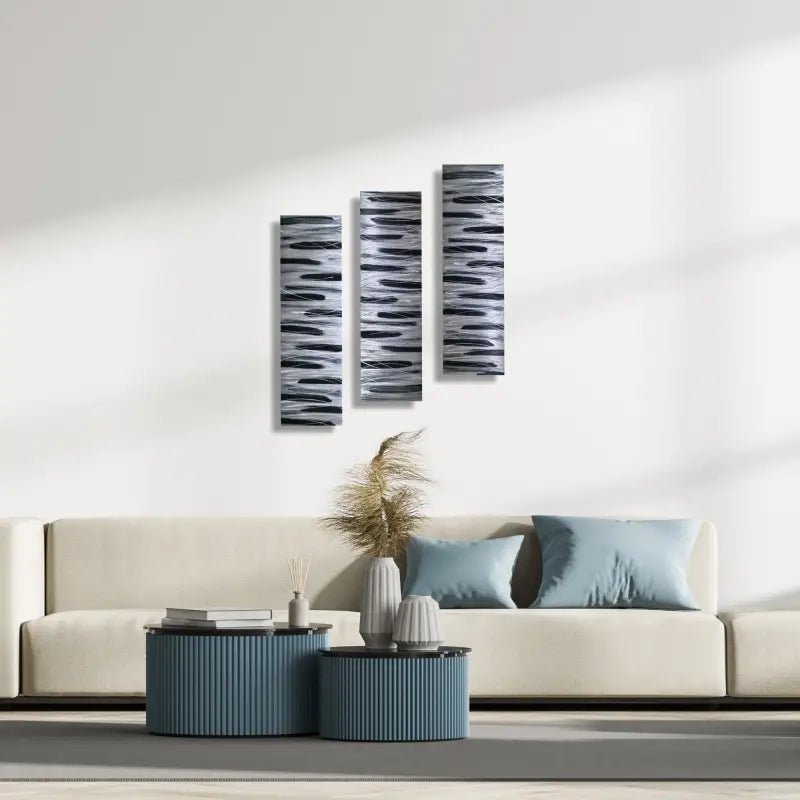 Black and Silver 3 Piece Wall Art Title Stroke of Brilliance - Modern Elements Metal Art - ME7679SX