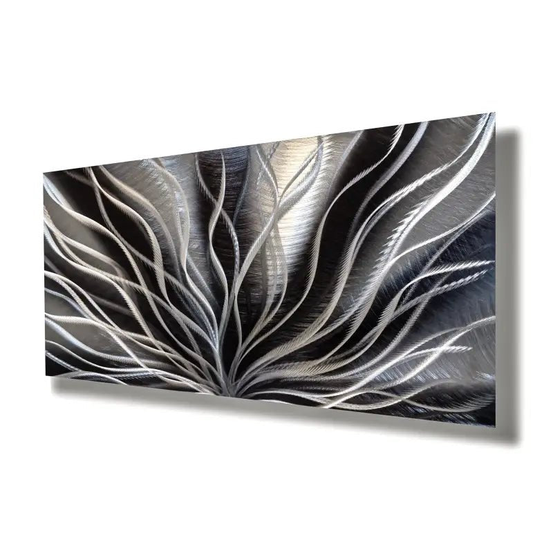 Black and Silver Decor Titled "Inbloom" - Modern Elements Metal Art - 34426567