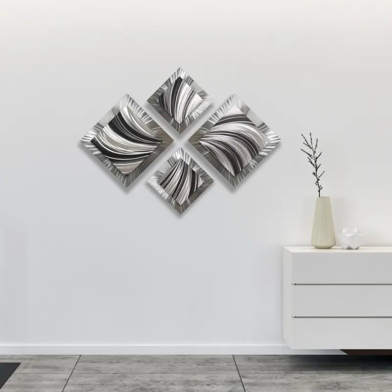 Black and Silver Wall Art Titled "X - Spiral" - Modern Elements Metal Art - M786289
