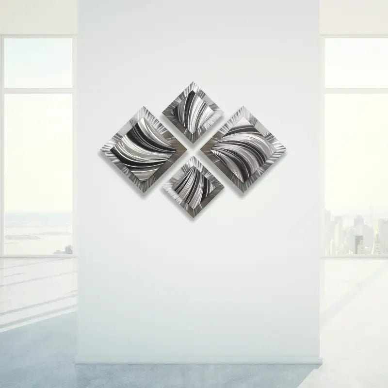 Black and Silver Wall Art Titled "X - Spiral" - Modern Elements Metal Art - M786289