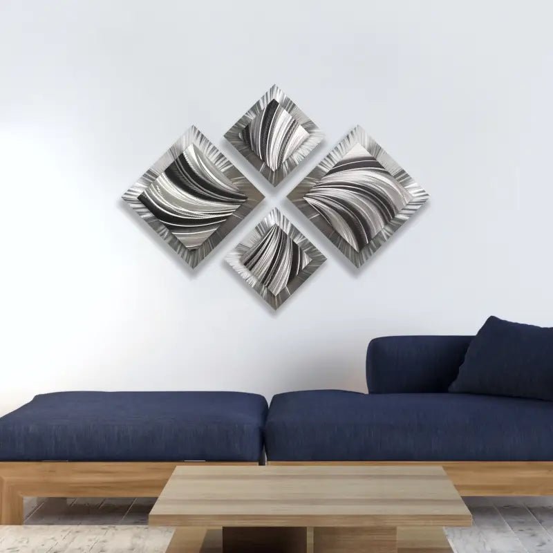 Black and Silver Wall Art Titled "X - Spiral" - Modern Elements Metal Art - M786289