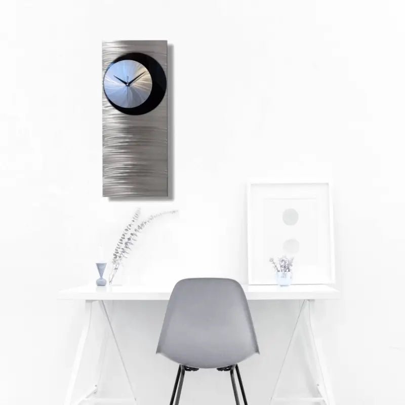 Black and Silver Wall Clock Titled "Shadow" - Modern Elements Metal Art - MA829LJU