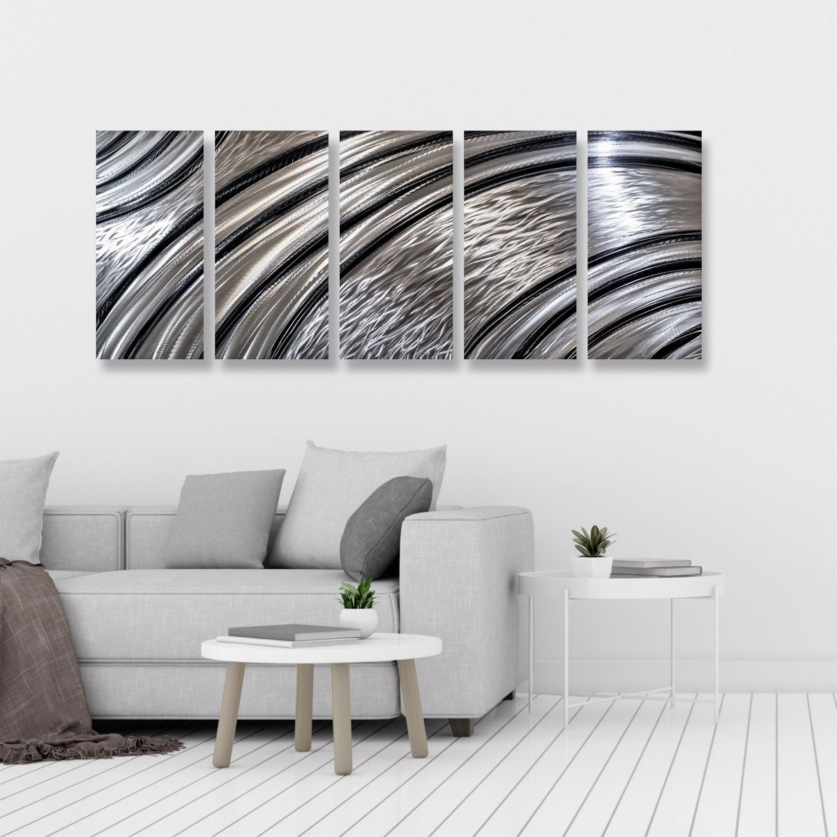Black & Silver Extra Large Metal Wall Art – Modern Abstract Sculpture & Gallery Decor Set - Modern Elements Metal Art - MY628299